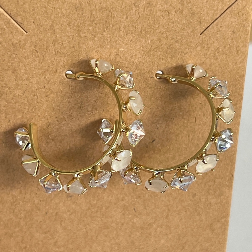 Spiked Rose Quartz and Crystal Elegant Gold Accent Hoop Earrings Bridesmaid Prom